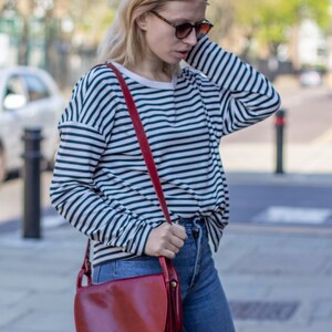 Leather Satchel Saddle Bag In Dark Red Burgundy image 7