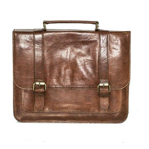 Leather Messenger Laptop Bag Satchel In Brown image 5