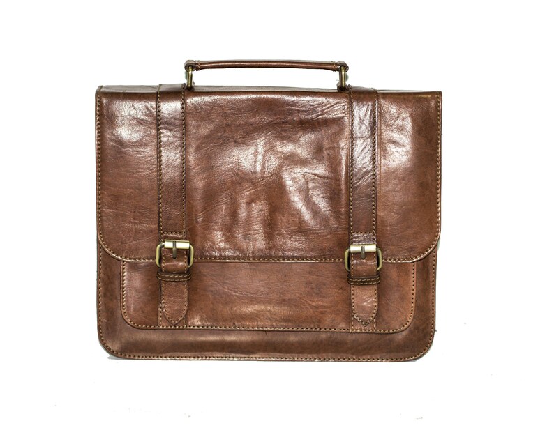 Leather Messenger Laptop Bag Satchel In Brown image 5
