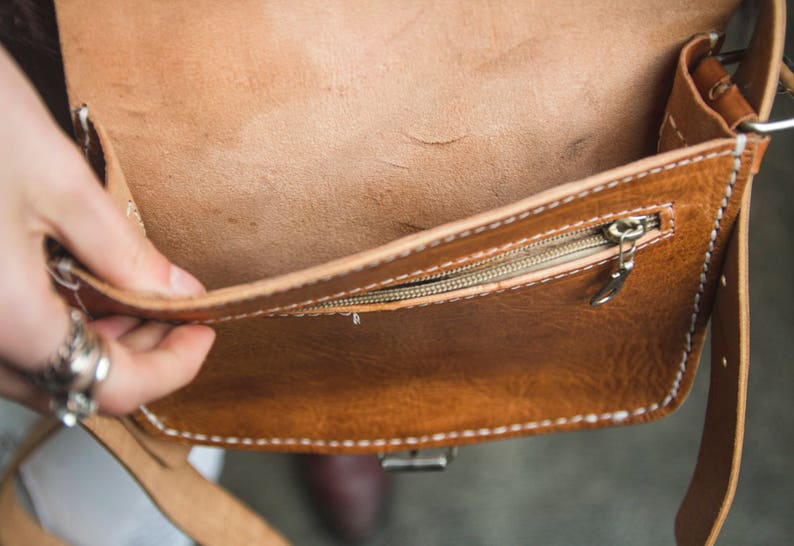 80's Style Hand Stitched Tan Brown Satchel bag image 3