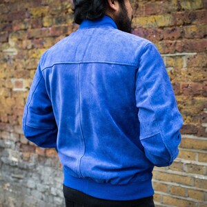 Premium Blue Suede Bomber Jacket image 3