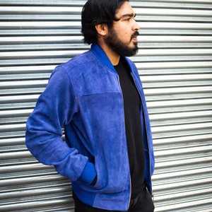 Premium Blue Suede Bomber Jacket image 4