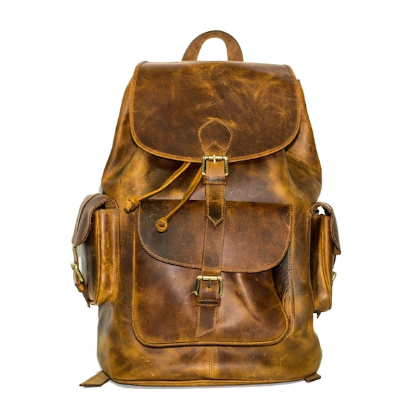 Stressed Brown Hunter Leather Traveller's Rucksack (Exclusive: Large)