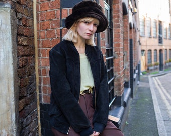 Black Suede Bomber Jacket Oversized