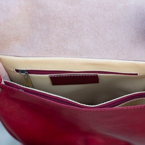 Leather Satchel Saddle Bag In Dark Red Burgundy image 3