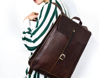 Coco Brauner Urban Leder Rucksack