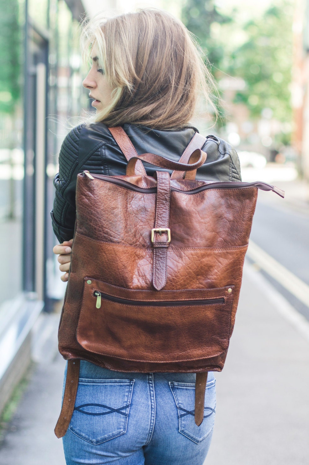 Grained Brown Leather Laptop Backpack Work Backpack - Etsy UK