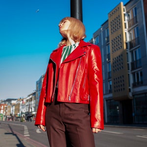Leather Moto Biker Jacket In Red