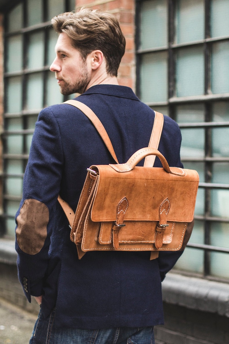 Moroccan Leather Satchel Backpack In Tan Leather image 1