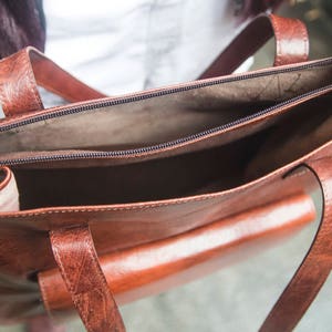 Stressed Brown Leather Shopper Tote Bag image 3