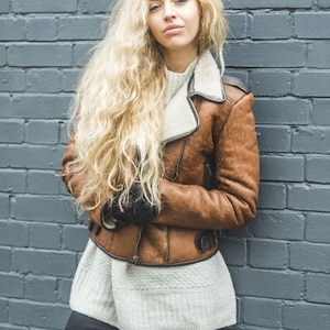 Echte Schaffell Bikerjacke mit Lammfell