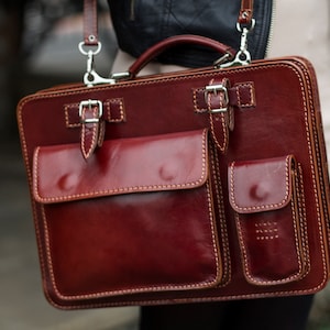 Bolso bandolera italiano de piel roja
