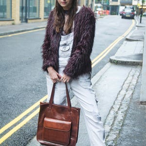 Stressed Brown Leather Shopper Tote Bag image 5