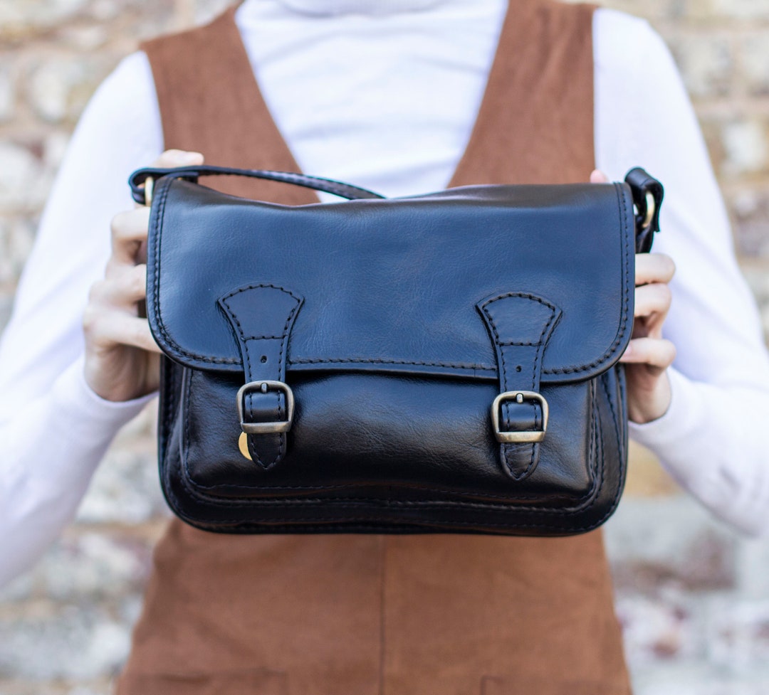 Leather Messenger Bag Satchel in Matte Black Cowhide Etsy UK