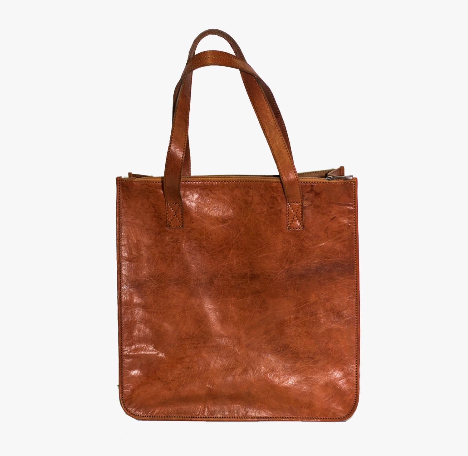 Tan Orange Leather Tote Shopper Bag - Etsy UK