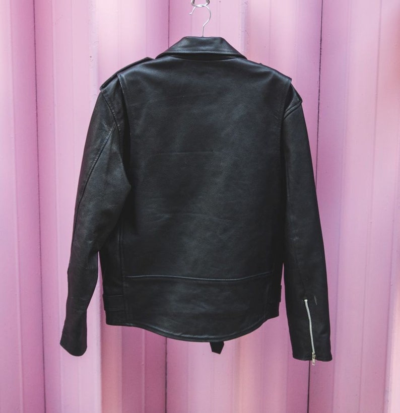 Classic Black Leather Biker Jacket Oversized Marlon Brando Jacket image 4