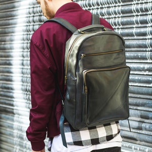 Waxed Leather Office Backpack In Navy Blue