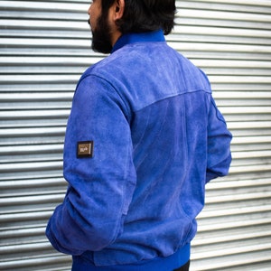 Premium Blue Suede Bomber Jacket image 8