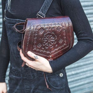 Hand Tooled Moroccan Leather Saddle Bag Satchel