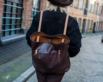 Distressed Leather Shopper Tote Rucksack Backpack