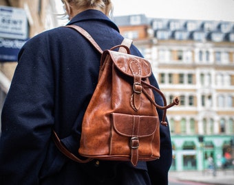 Tan Leather Rucksack With Stitching Details