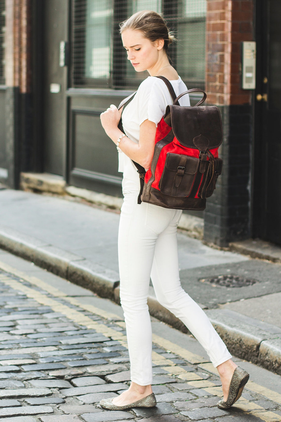 Red Suede and Leather Rucksack Backpack Premium - Etsy