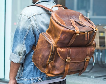 Luxury Stressed Brown Leather Rucksack Backpack (Extra Large)