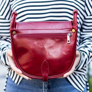 Leather Satchel Saddle Bag In Dark Red Burgundy image 4