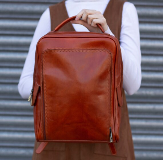 Mens brown top leather backpack
