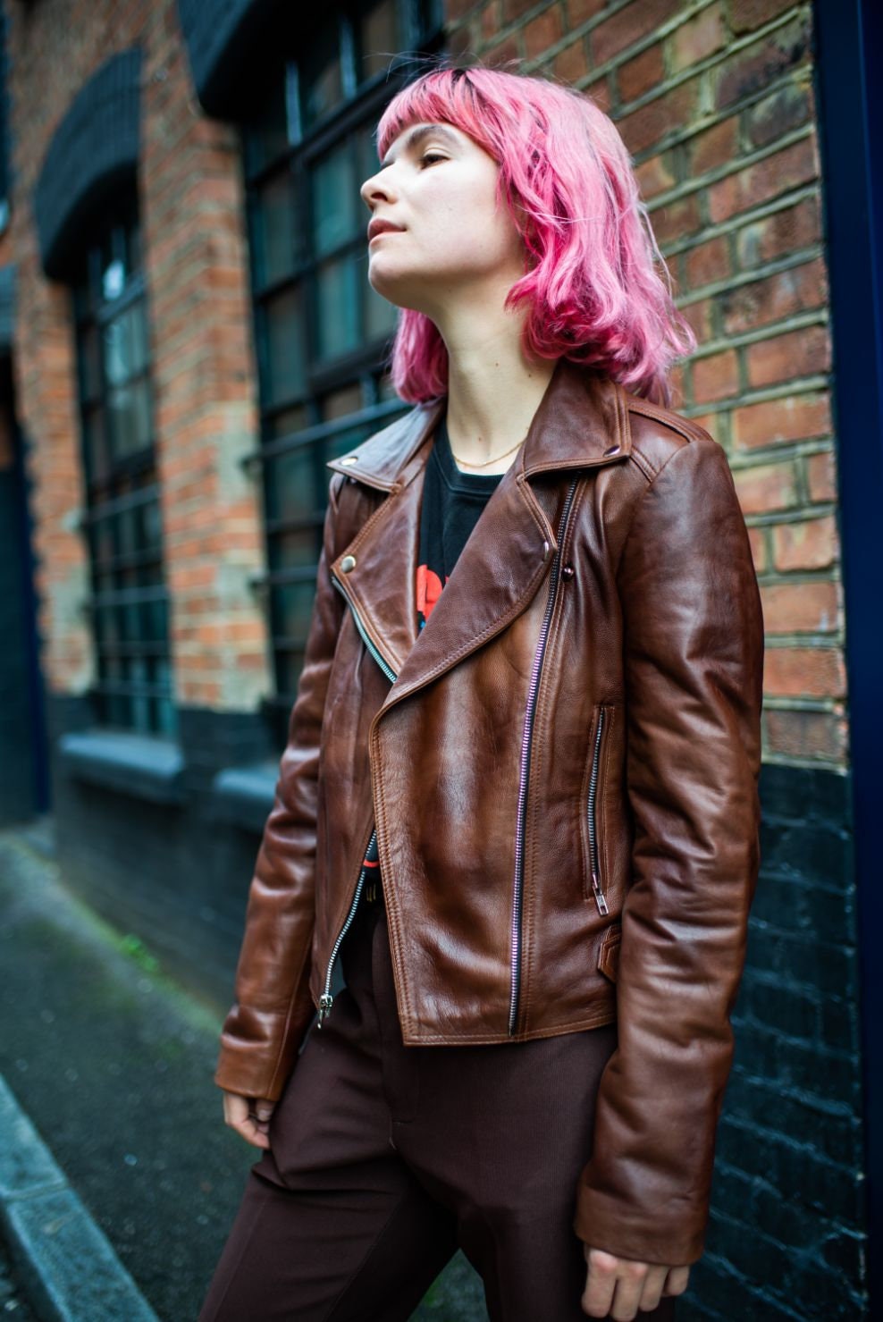 Image of Classic Lambskin Biker Jacket in Brown