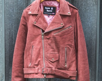 Genuine Suede Biker Jacket | Pink | 80's Style