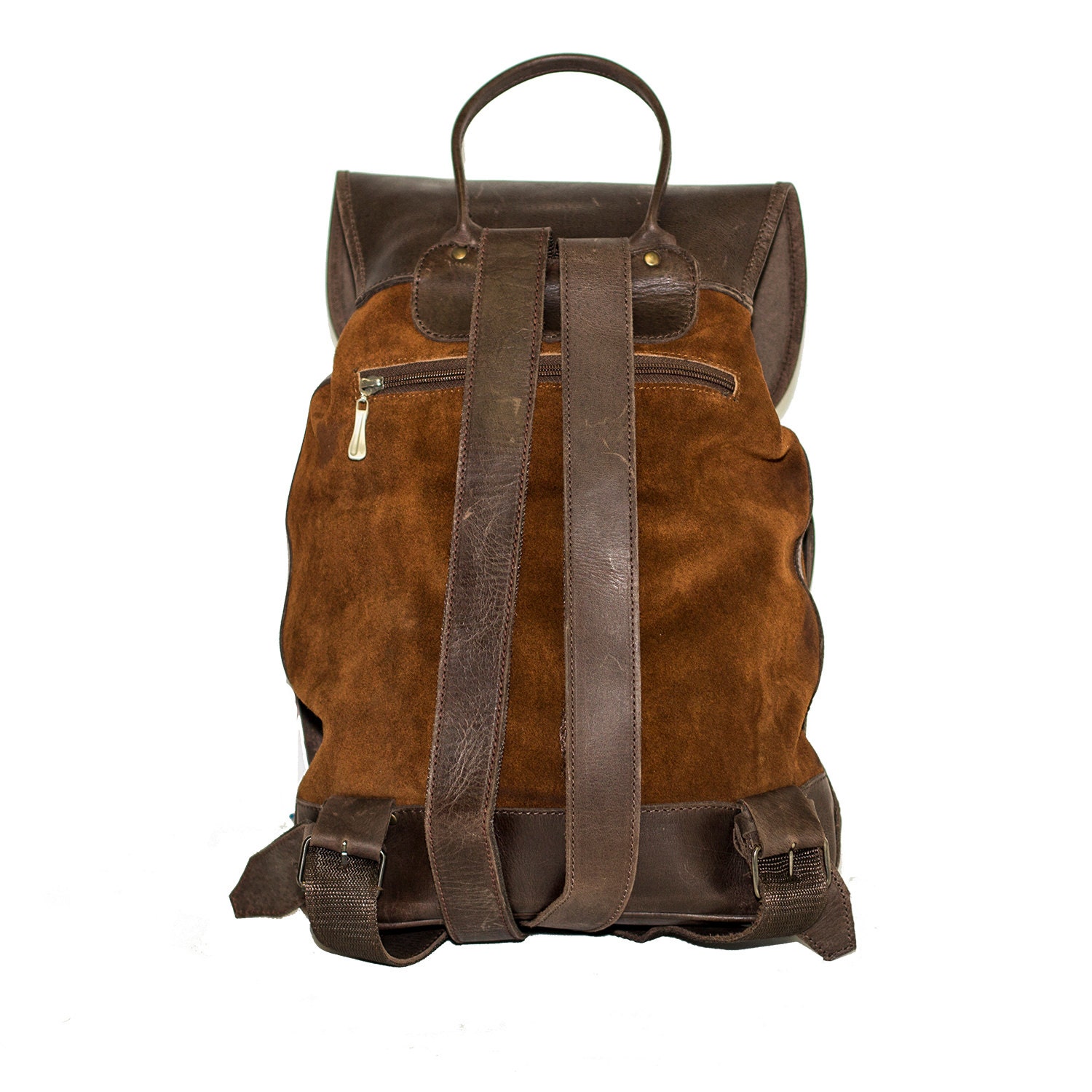 VINTAGE SUEDE RED BACKPACK WITH LEATHER BLACK TRIM Vintage Suede Leather Backpack, Small Rucksack, Travel  main image 3