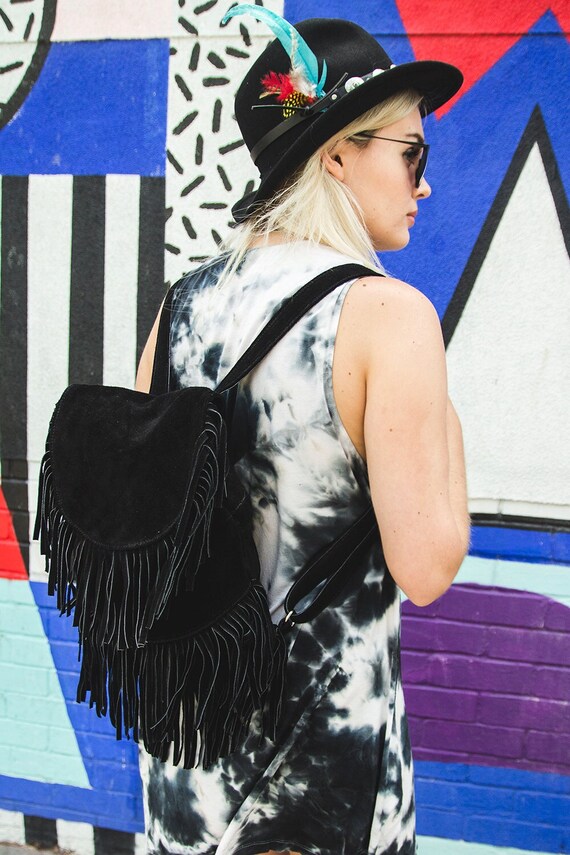 Black fringe backpack hotsell