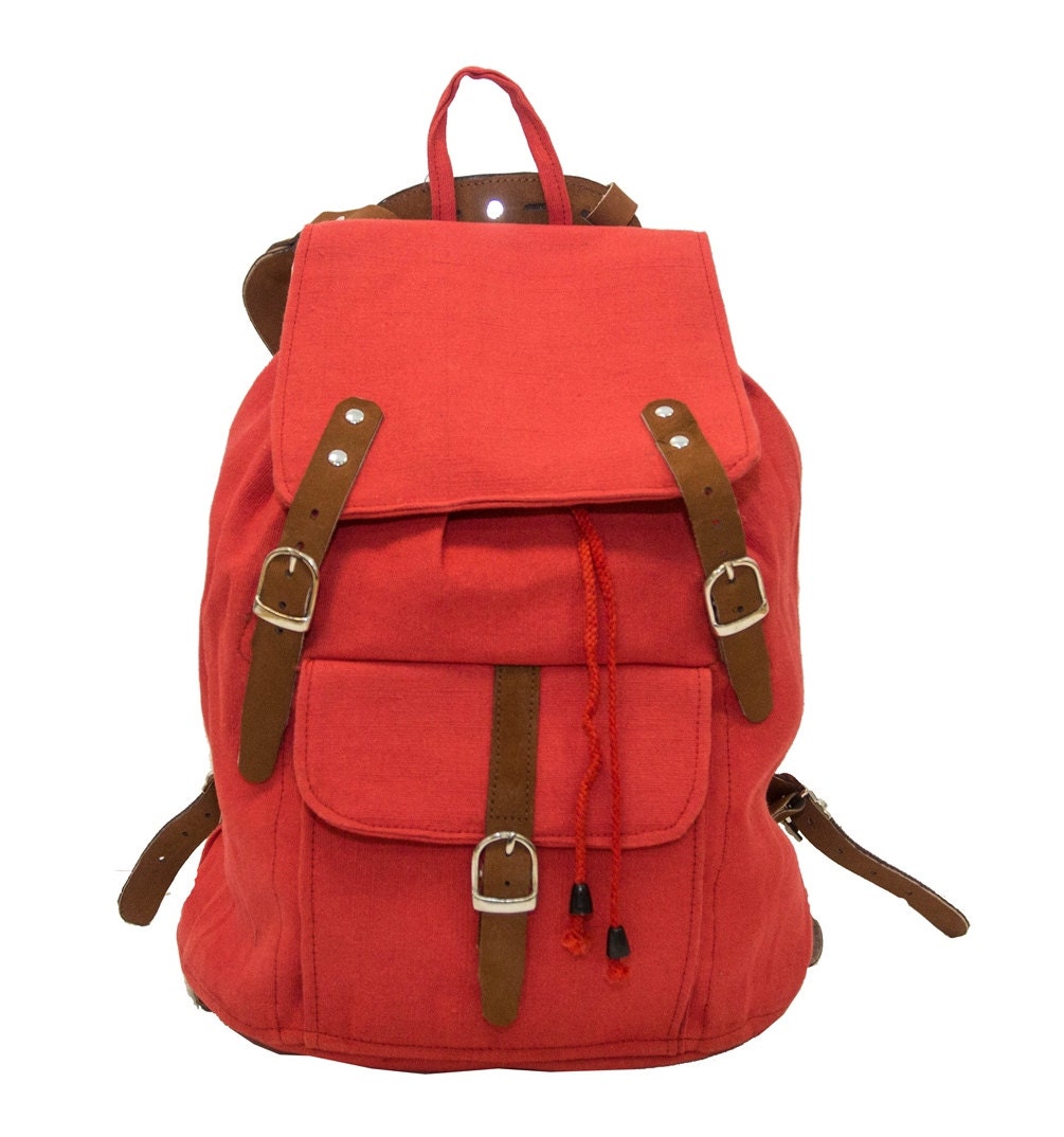 Leather and Jute Rucksack Backpack in Red - Etsy