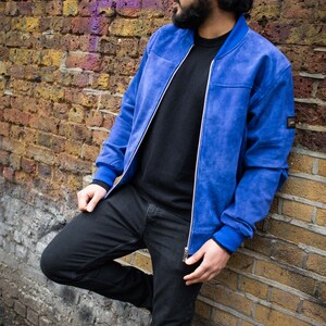 Premium Blue Suede Bomber Jacket image 6