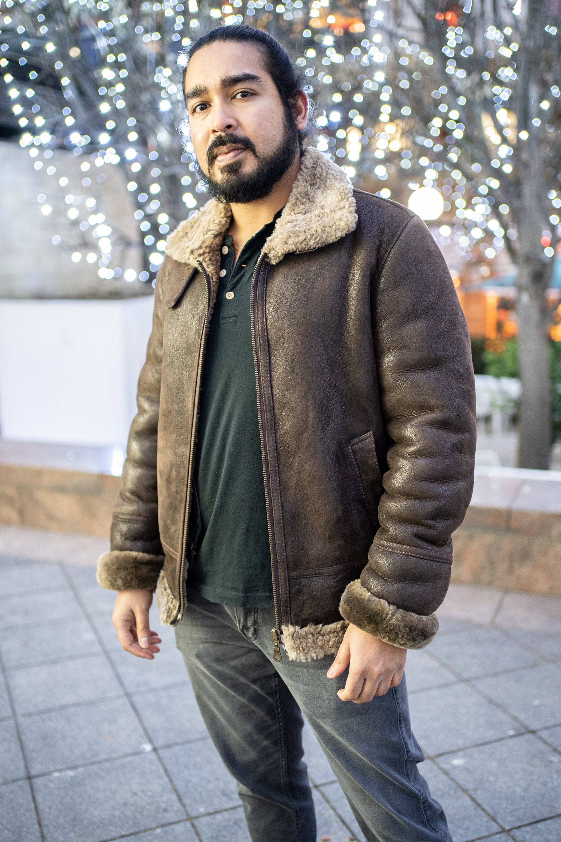 Luxury Shearling & Brown Leather Winter Aviator Jacket