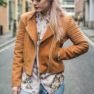 Blouson motard en cuir moutarde haut de gamme | Français Cacher | Édition limitée