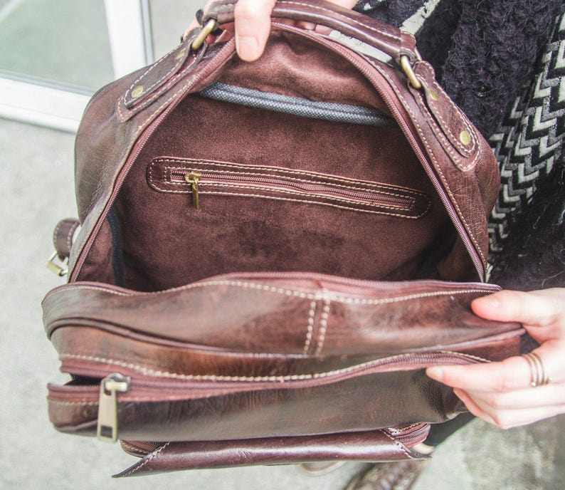 Gloss Brown Leather Office Backpack Work Rucksack image 3