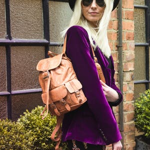 Tan Brown Moroccan Leather Rucksack | 80's Bohemian Style | Small