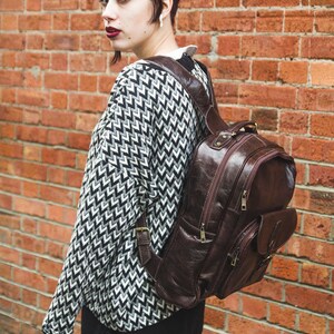 Gloss Brown Leather Office Backpack Work Rucksack image 5