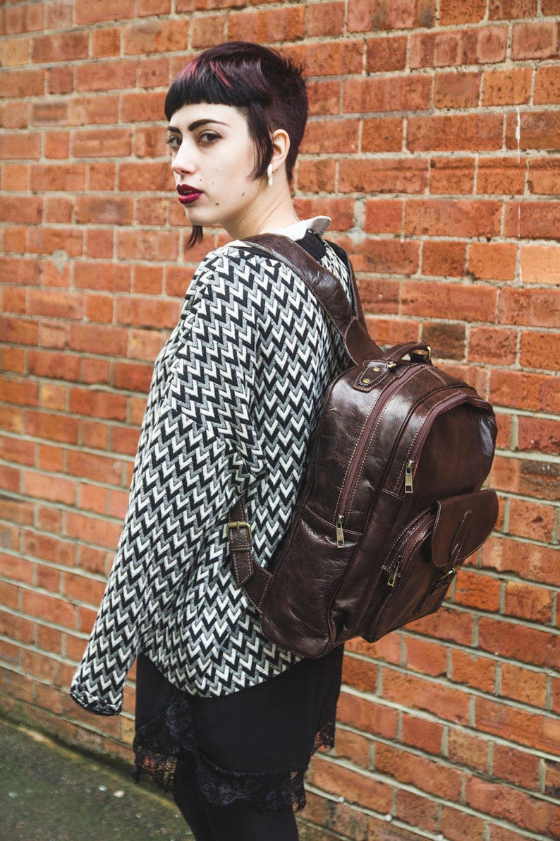 Gloss Brown Leather Office Backpack Work Rucksack image 5