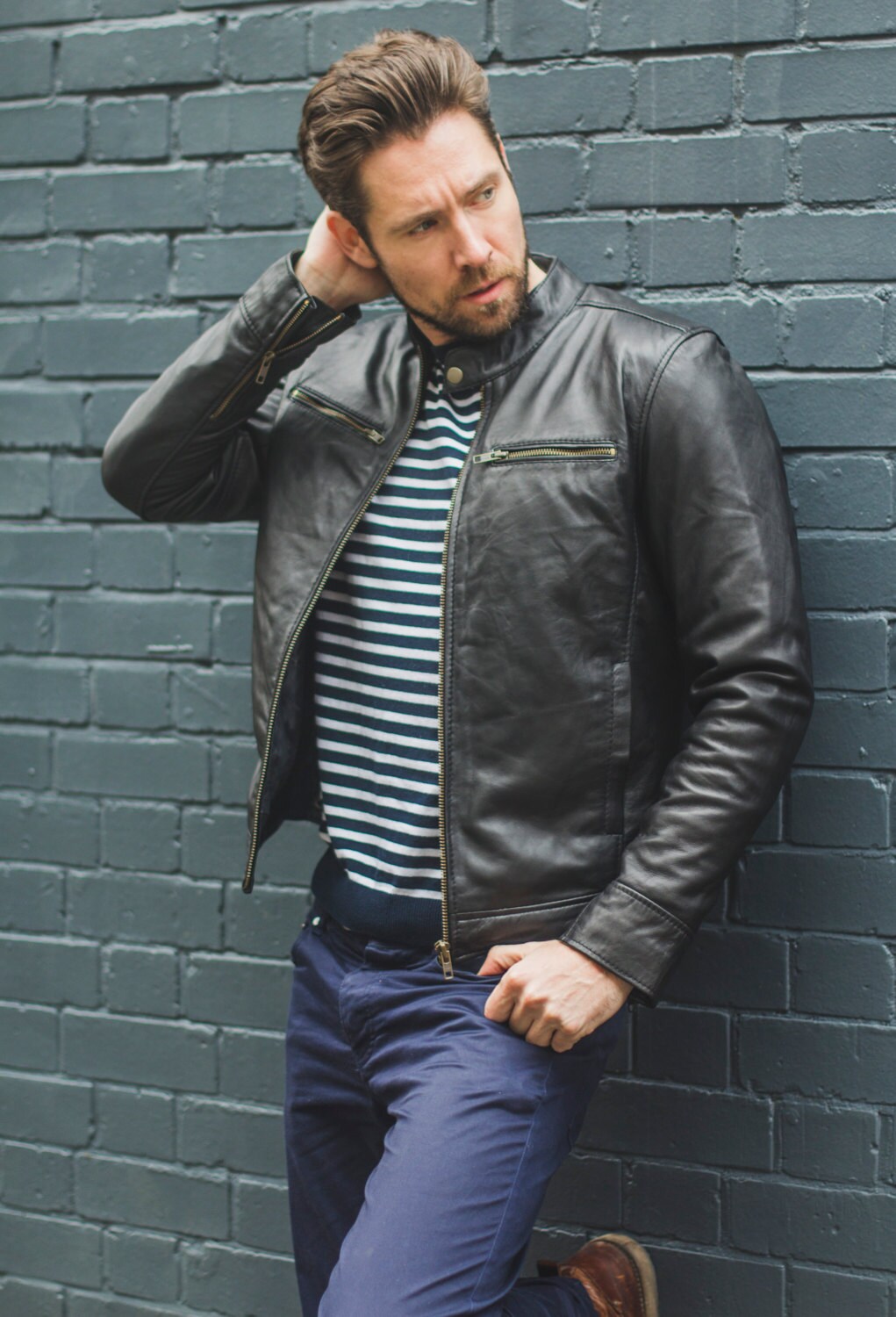 Image of Premium Soft Black Leather Biker Motorcycle Jacket