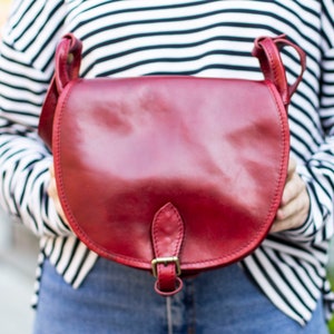 Leather Satchel Saddle Bag In Dark Red Burgundy image 6