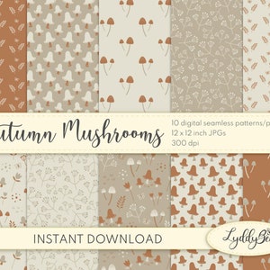 Herbst Pilze Digital Seamless Pattern Collection 10er Pack | Digitale Papiere | Druckbare Papiere | Scrapbook | Basteln | Journaling | Stoff