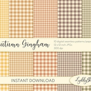 Autumn Gingham Digital Seamless Pattern Collection / Confezione da 10 / Carte digitali / Carte stampabili / Scrapbook / Artigianato / Journaling / Tessuto