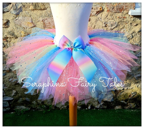 Girls Pastel Pastal Rainbow Tutu Tulle Skirt. Bright Sparkly Dress