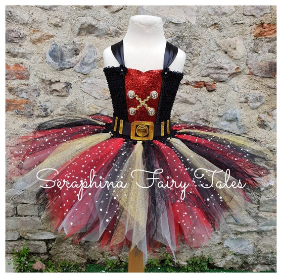 Girls Pirate Costume Tutu Dress up Outfit. Lined Sparkly Black, Red & Gold  Glitter Lace Christmas,birthday Party Tutudress or Gala Outfit. 