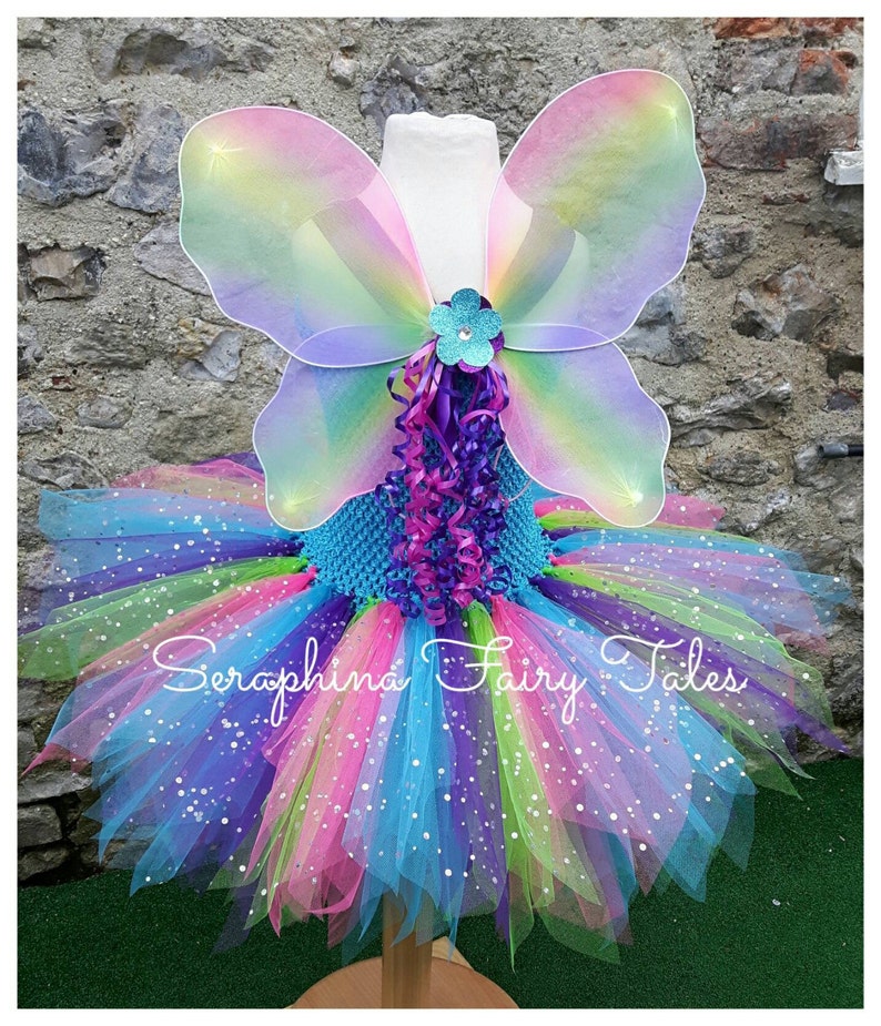 Girls Fairy Tutu Dress Costume. Lined Bright Rainbow Glitter | Etsy