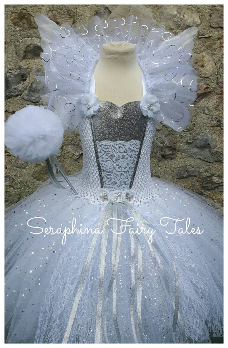 Girls White Fairy Tutu Dress Costume. Godmother White & Silver Etsy