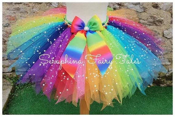 AUTOWT Falda Tutu para Niña, Vestido de Tul Arco Iris con Diadema